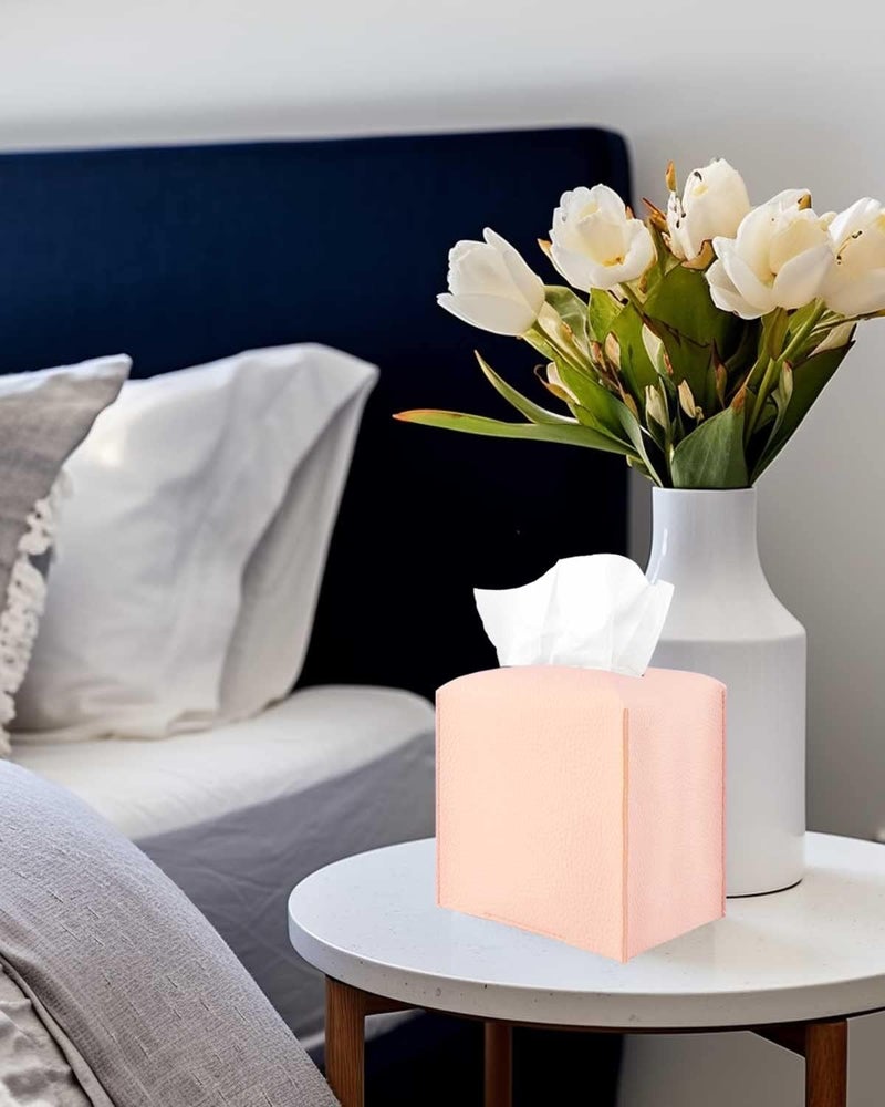 JESMINI Pink Tissue Box Cover Leather – with Bottom Belt [] Decorative Modern PU Leather Tissue Box Holder for Bathroom Vanity/Night Stands/Office - Image 5